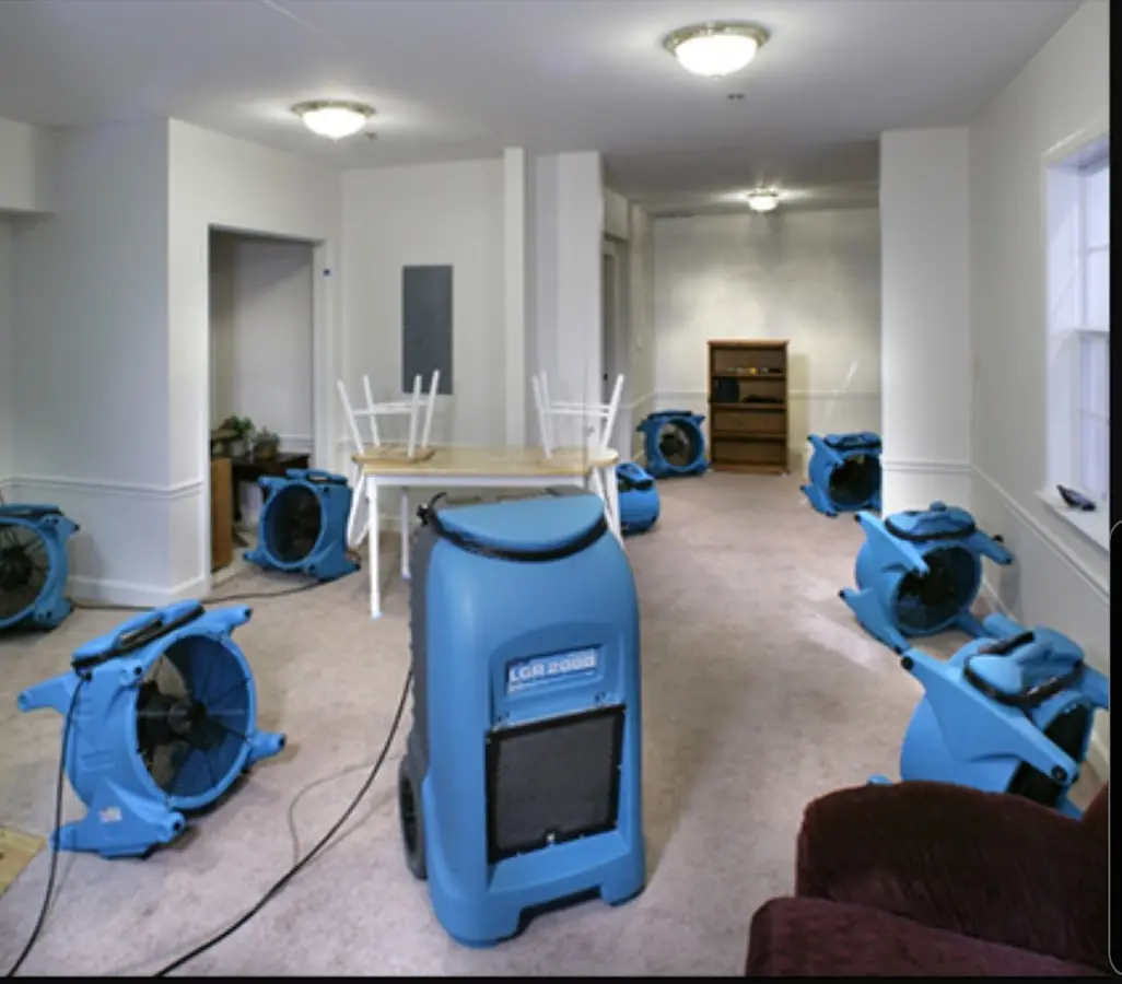 Air movers and dehumidifier setup for Water Extraction & Removal in Laurel Bay